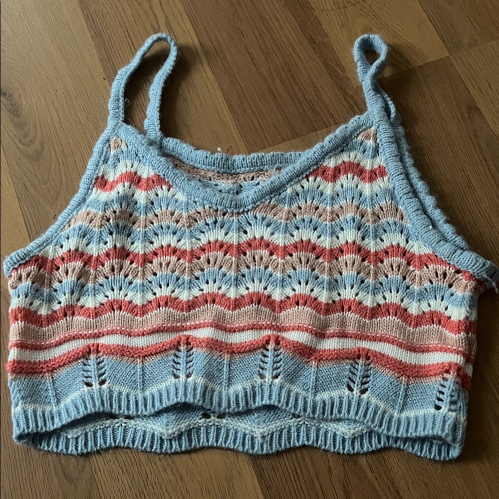 SHEIN Blue, Coral & Cream Striped Knit Cropped Camisole
